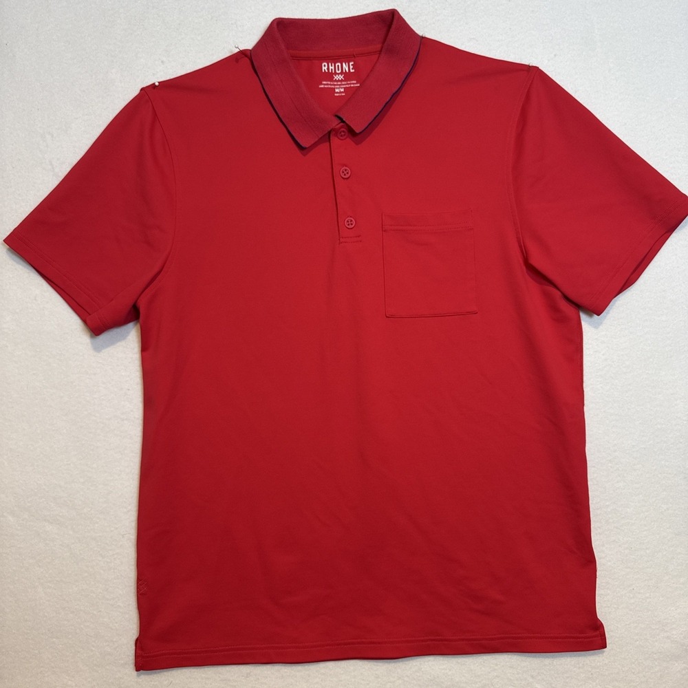 Rhone Polo Shirt Mens Medium Delta Pique Short Sleeve Rosewood‎ Red Lightweight
